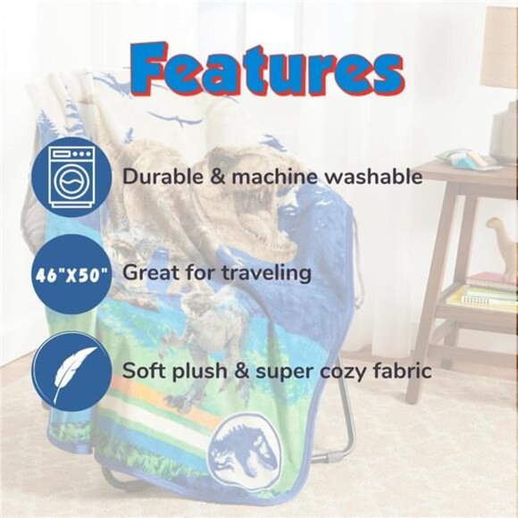 Jurassic World Dominion Rexy T-Rex Kids Bedding Super Soft Silk Touch Throw - Picture 5 of 7